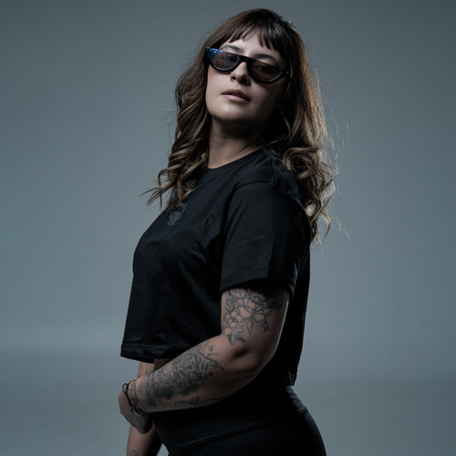 Crop Top clásico, estampado en negro Trueno & Vodka para mujer