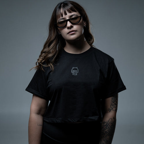 Crop Top clásico, estampado en negro Trueno & Vodka para mujer