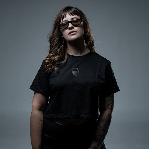 Crop Top clásico, estampado en negro Trueno & Vodka para mujer
