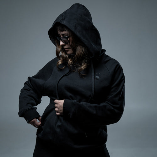 Hoddie Calavera bordado en negro - Trueno & Vodka - con bolsillo secreto UNISEX